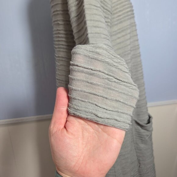 Lularoe Medium Gray Textured Striped Longsleeve Maxi Duster Cardigan (Flaw) - Picture 7 of 11